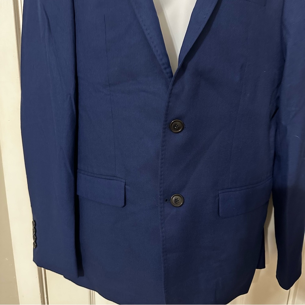 Zara Man 42 Slim Fit Navy Blue Two Button Blazer Sport Coat - Picture 3 of 6